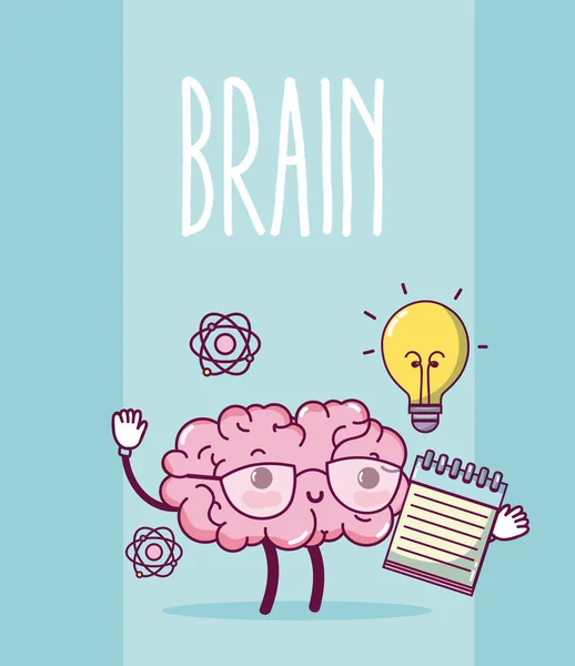 Lindo Cerebro Dibujos Animados Con Gran Idea Vector Ilustración Diseño — Vector de stock