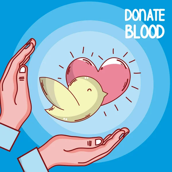 Donare Mani Sangue Con Uccello Cuore Disegno Grafico Vettoriale Illustrazione — Vettoriale Stock