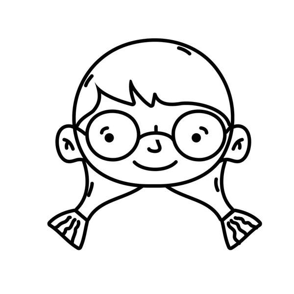 Line Girl Head Glasses Hairstyle Design Vector Illustraion — Stock Vector