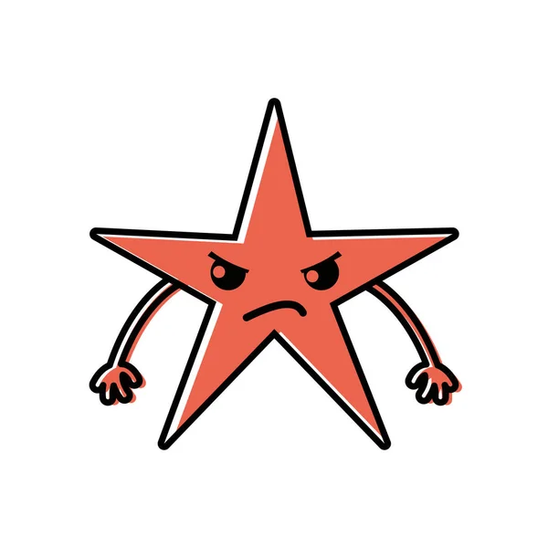 Color Enojado Estrella Brillante Kawaii Con Ilustración Vector Armas — Vector de stock