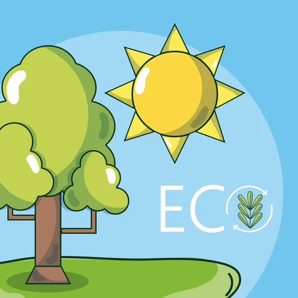 Eco Environment Trees Sunny Day Cartoons Vector Illustration Graphic Design — Stock Vector