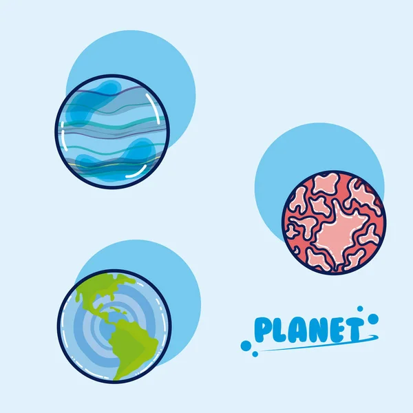 Sada Galaxy Planety Kreslené Vektorové Ilustrace Grafický Design — Stockový vektor