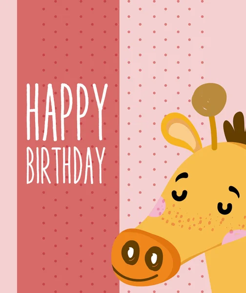 Girafa Cartão Aniversário Feliz Bonito Desenho Animado Vetor Ilustração Design —  Vetores de Stock