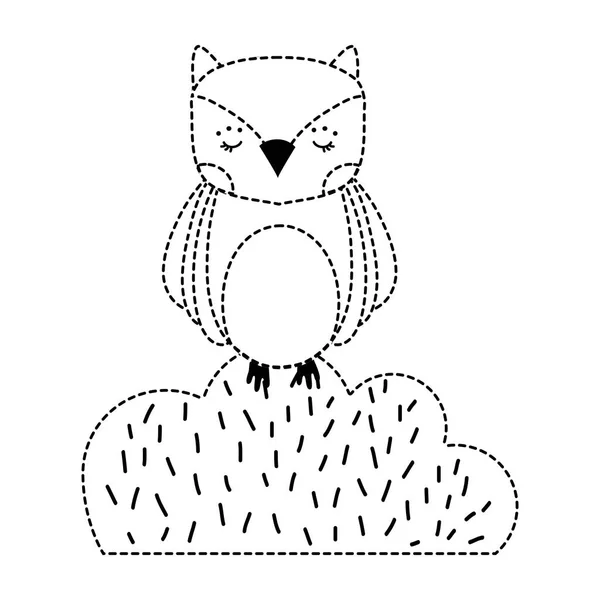 Dotted Shape Owl Wild Animal Bursh Plant Vector Illustration — Stock Vector