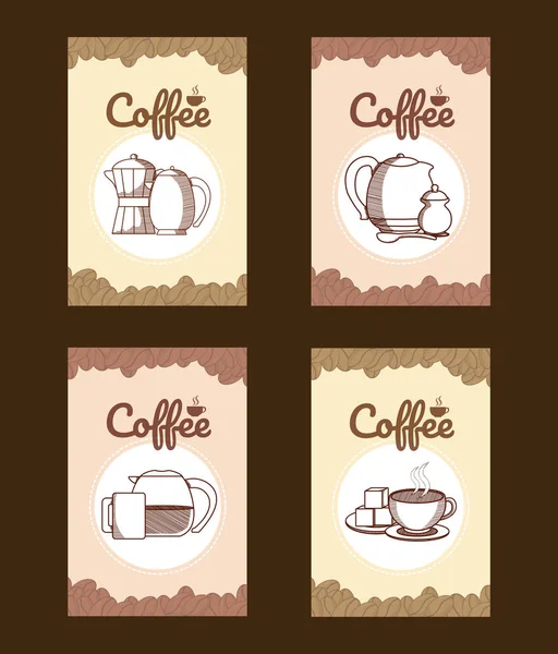 Набор Ручной Рисования Кофейных Карточек Векторная Иллюстрация Графический Дизайн — стоковый вектор