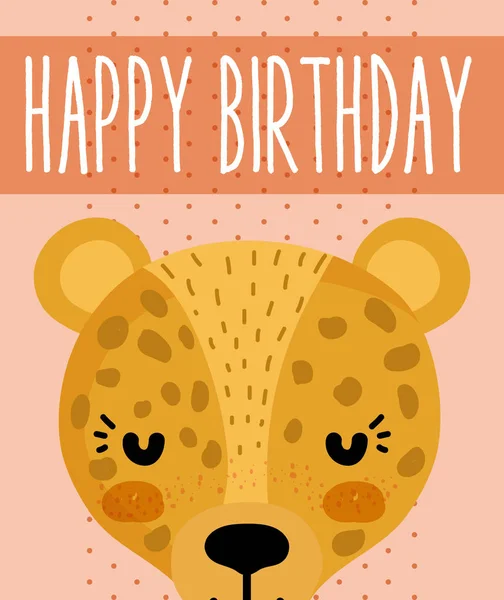 Leopard Happy Birthday Karte Niedlich Cartoon Vektor Illustration Grafik Design — Stockvektor