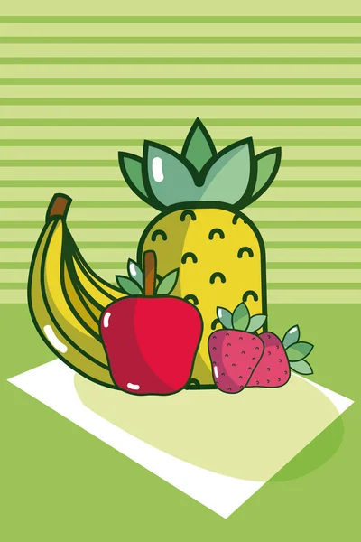 Délicieux Fruits Sur Nappe Illustration Vectorielle Design Graphique — Image vectorielle