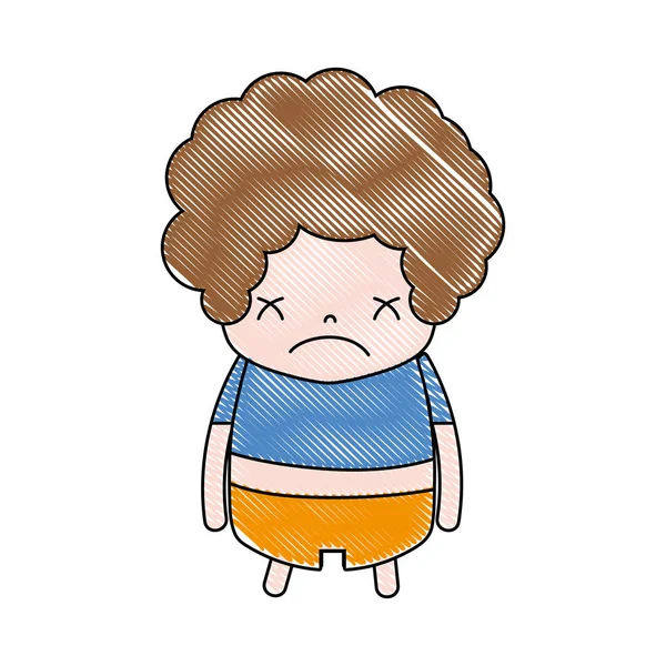Strouhaný Chlapce Kudrnatými Vlasy Smutný Obličej Vektorové Ilustrace — Stockový vektor