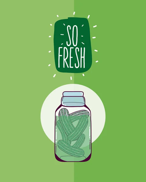 Dus Verse Augurken Besparen Mason Jar Vector Illustratie Grafisch Ontwerp — Stockvector