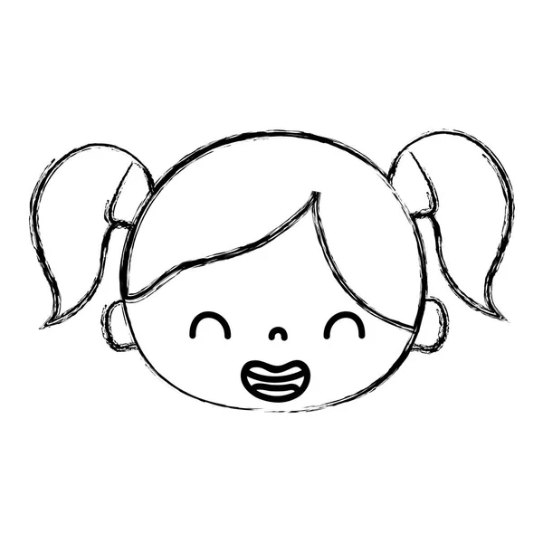 Figura Sonrisa Niña Cabeza Con Dos Colas Vector Pelo Ilustración — Vector de stock