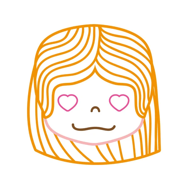 Línea Color Chica Cabeza Con Peinado Amor Cara Vector Ilustración — Vector de stock