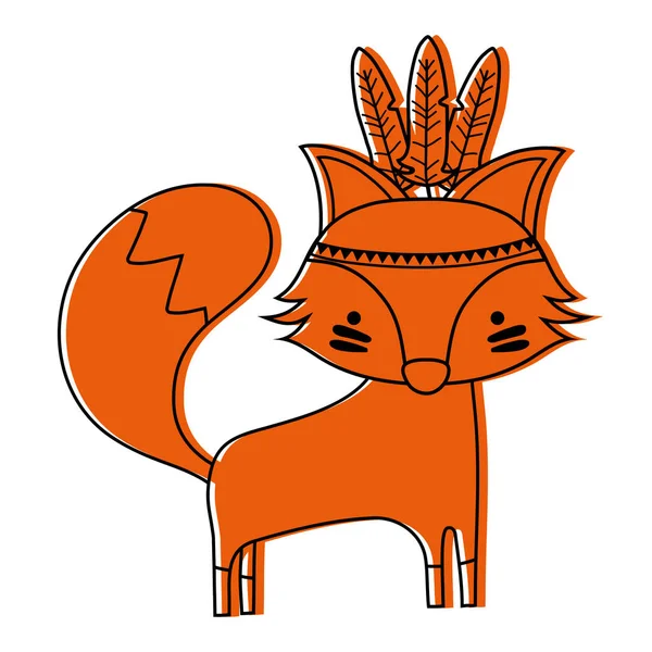 Schattig Fox Dier Met Veren Kleur Ontwerp Vectorillustratie — Stockvector