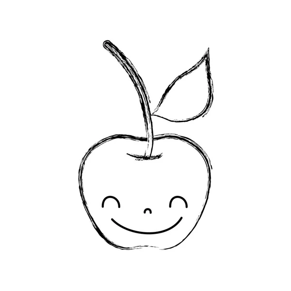 Figure Mignon Pomme Kawaii Heureux Fruit Vecteur Illustration — Image vectorielle