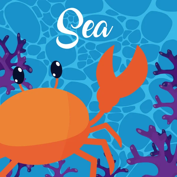 Krabbe Unter Dem Meer Mit Riffen Niedlich Cartoons Vektor Illustration — Stockvektor