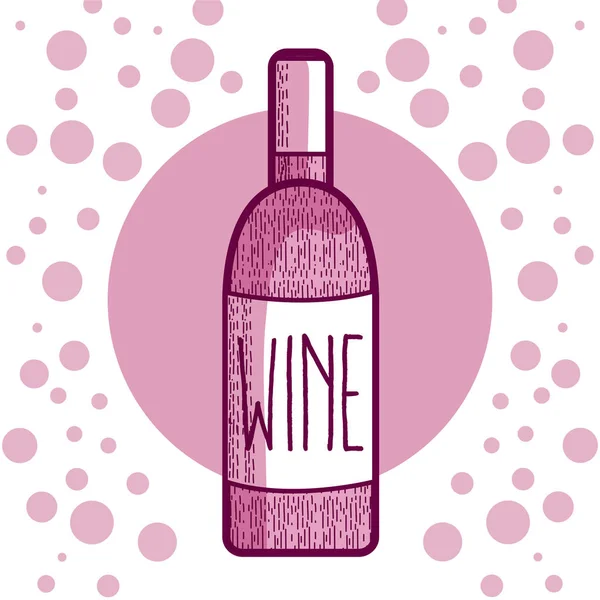 Weinflasche Über Purpur Runden Hintergrund Vektor Illustration Grafik Design — Stockvektor