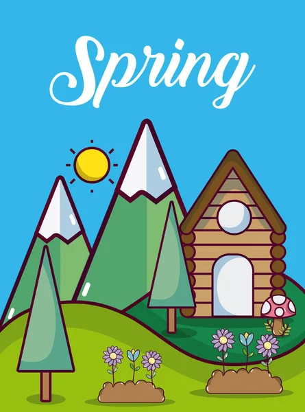 Weer Lente Landschap Leuke Kaart Vector Illusttration Grafisch Ontwerp — Stockvector