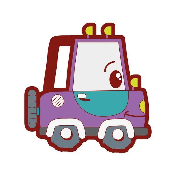 Цвет Линии Kawaii Счастливый Трактор Транспортного Средства Векторной Иллюстрации — стоковый вектор