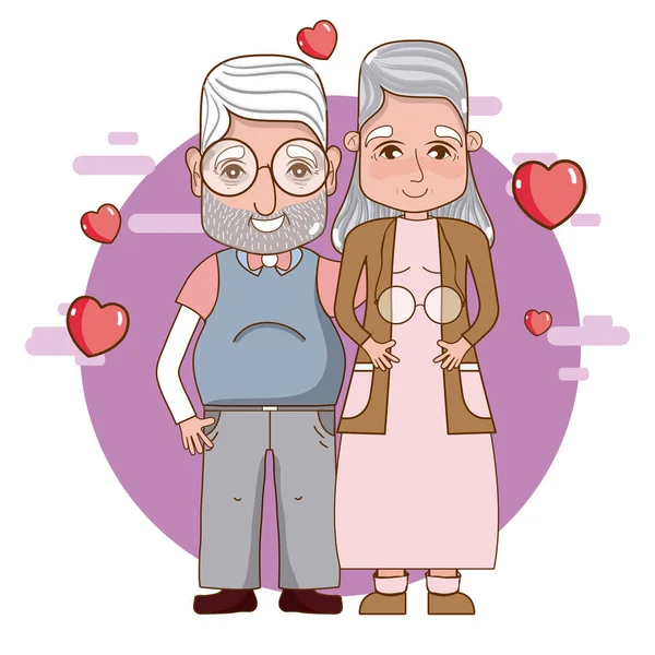 Cute Grandparents Romantic Couple Cartoon Vector Illustration Graphic Design — Stock Vector