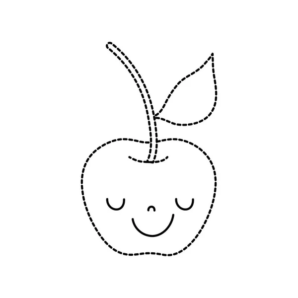 Punteado Forma Feliz Manzana Fruta Tierna Kawaii Vector Ilustración — Vector de stock