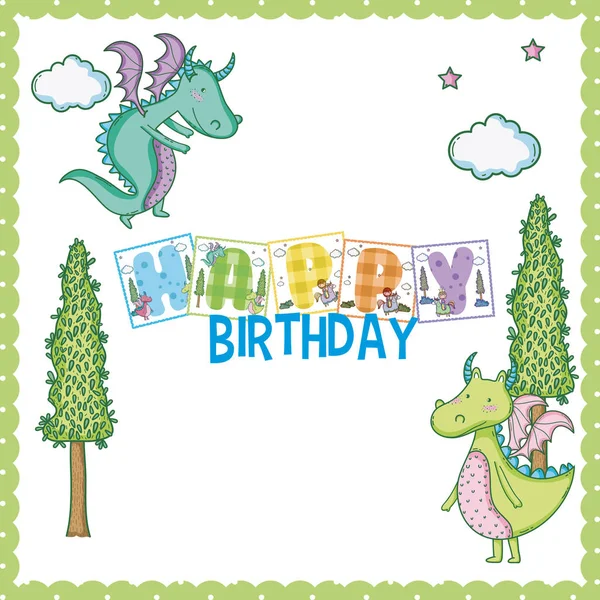 Happy Birthday Magic World Cute Cartoons Concept Vector Illustration Graphic — Stock Vector