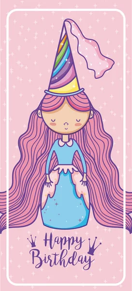 Linda Tarjeta Cumpleaños Con Princesa Pony Vector Dibujos Animados Ilustración — Vector de stock