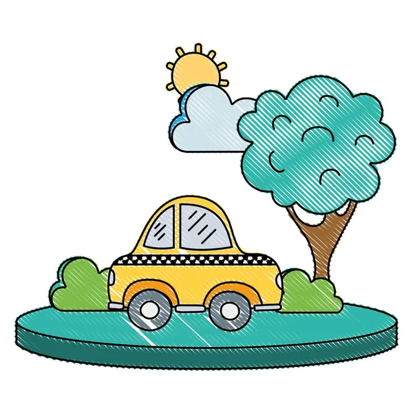 Сервис Такси Городе Векторной Иллюстрацией Деревьев — стоковый вектор