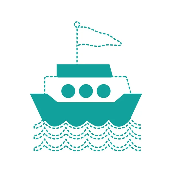 Punktierte Form Schiffstransport Mit Flaggendesign Und Wellen Vektorillustration — Stockvektor