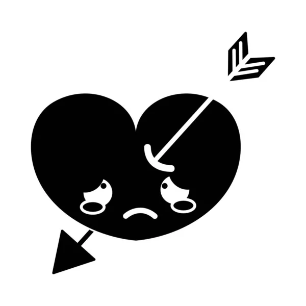 Contour Crying Heart Arrow Kawaii Character Vector Illustration — Stock Vector