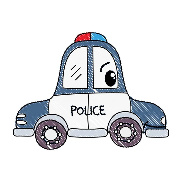 Rallado Kawaii Feliz Coche Policía Transporte Vector Ilustración — Archivo Imágenes Vectoriales