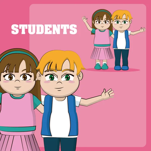 Söt Glada Barn Studenter Karikatyrerna Tillbaka Till Skolan Vektor Illustration — Stock vektor