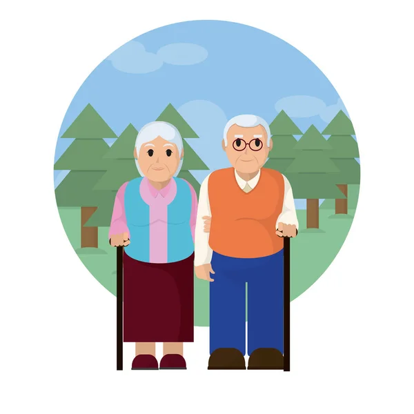Couple Grand Parent Mignon Sur Illustration Vectorielle Parc Design Graphique — Image vectorielle