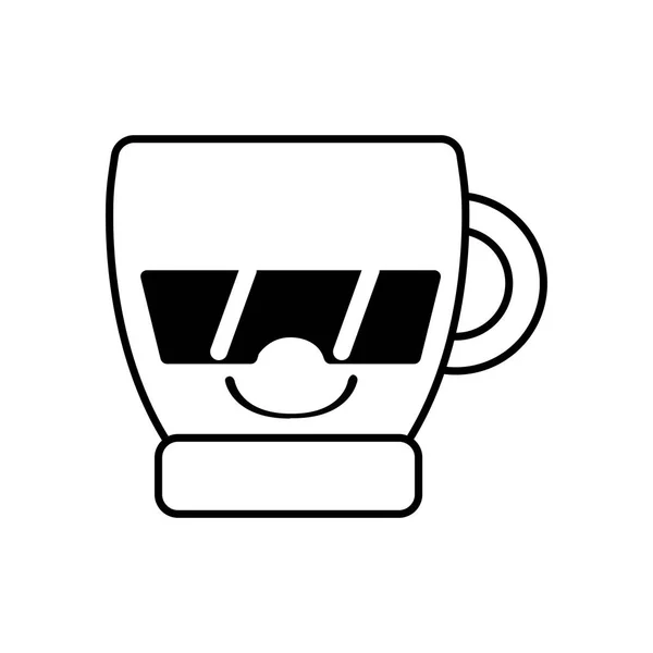 Line Happy Coffee Cup Kawaii Sunglasses Vector Illustration — Stock Vector