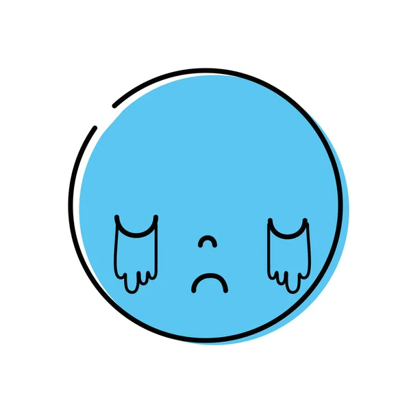 Color Kawaii Head Cute Crying Face Vector Illustration — Stock Vector