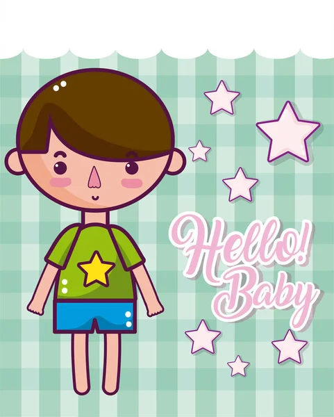 Hej Tecknat Baby Söt Och Anbud Kort Vektor Illustration Grafisk — Stock vektor