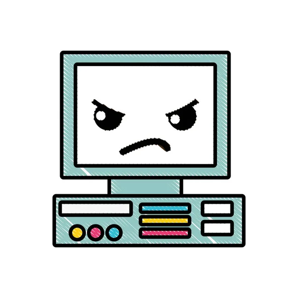 Grated Angry Cute Computer Technology Kawaii Vector Illustration — Stock Vector