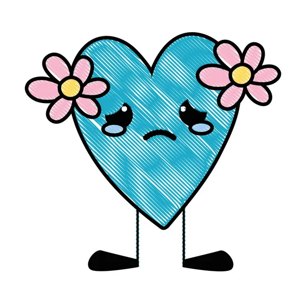 Τριμμένο Κλάμα Καρδιά Λουλούδια Kawaii Και Πόδια Εικονογράφηση Διάνυσμα — Διανυσματικό Αρχείο