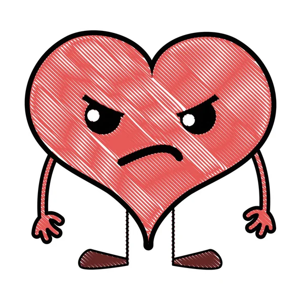 磨碎的愤怒的心脏激情卡瓦伊与胳膊和腿矢量插图 — 图库矢量图片