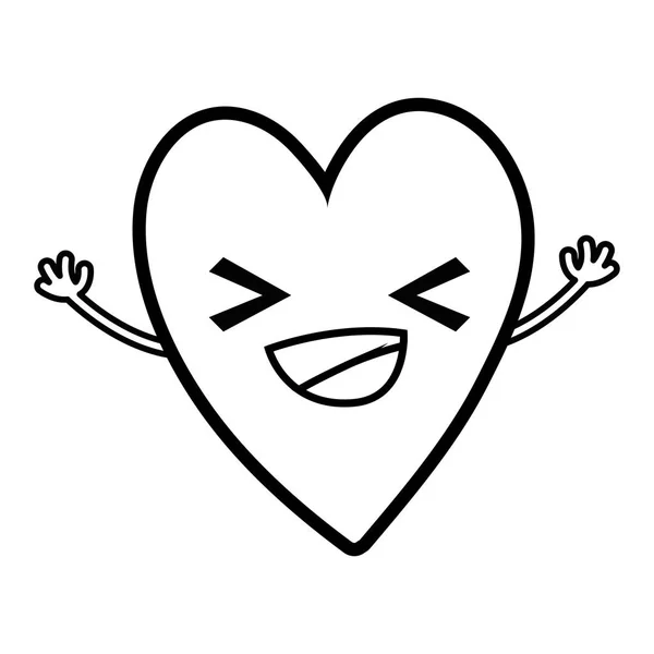 Line Cute Happy Heart Kawaii Cartoon Vector Illustration — Stock Vector