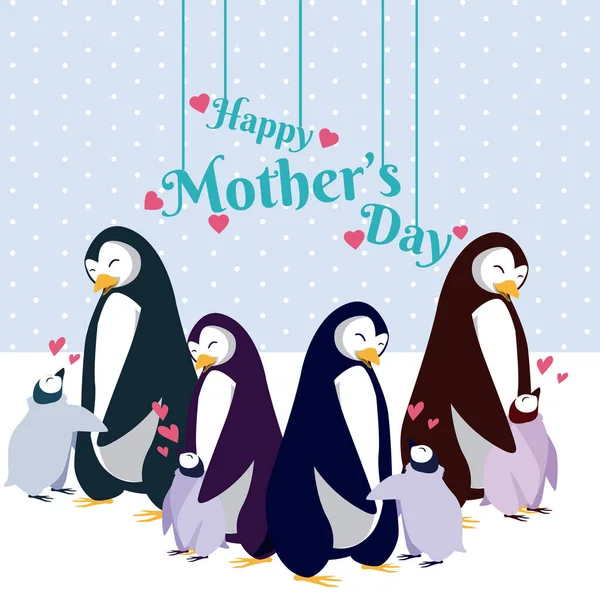 Mutlu Anneler Günü Penguen Karikatür Simge Vektör Çizim Grafik Tasarım — Stok Vektör
