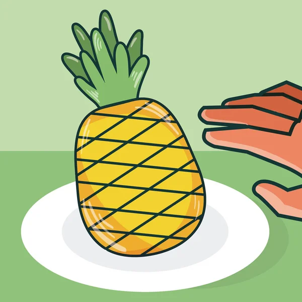 Hand Grabbing Pineapple Dish Vector Illustration Graphic Design — Stock Vector