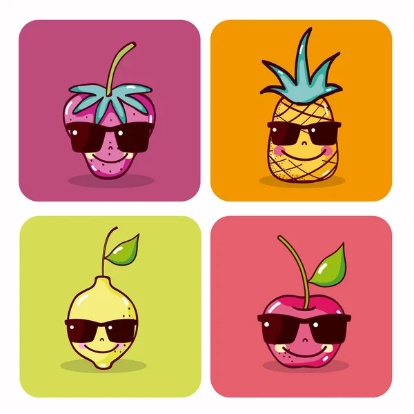 Set Cute Fruits Cartoons Square Icons Vector Illustration Graphic Design Royalty Free Stock Illustrations