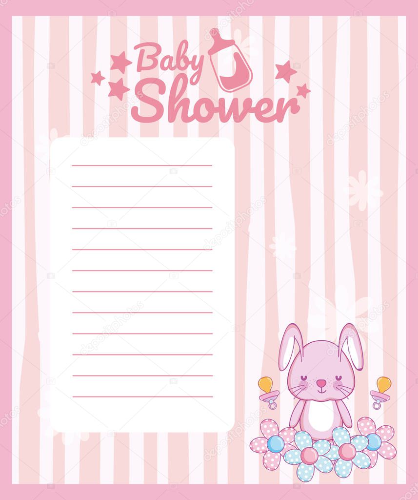 Baby shower blank note card with cute animals cartoons vector illustration design