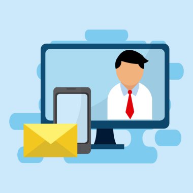 Medya teknoloji araçları ile pazarlama illüstrasyon grafik tasarım vektör