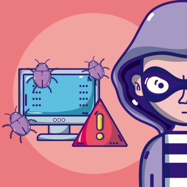 Hacker siber suçlar ve virüs karikatürler vektör çizim grafik tasarım ile