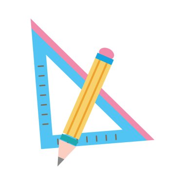 kalem okul araçları ile renkli kare cetvel illüstrasyon vektör