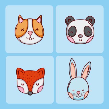 Sevimli hayvanlar çizgi film koleksiyonu vektör çizim grafik tasarım