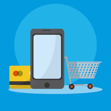 Online alışveriş ve akıllı telefon vektör çizim grafiği, pazarlama