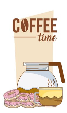 Çaydanlık ve bardak vektör çizim grafik tasarım ile kahve zaman çizelgesi