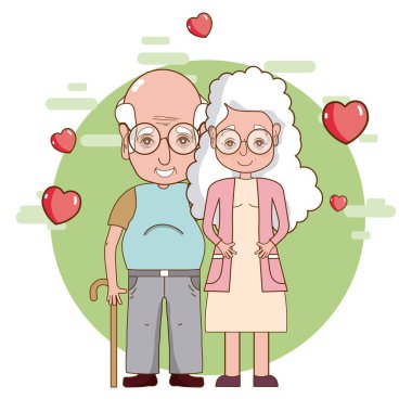 Şirin dedesi romantik çift çizgi film vektör çizim grafik tasarım
