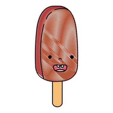 rendelenmiş gülümseme oval buz lolly kawaii vektör çizim